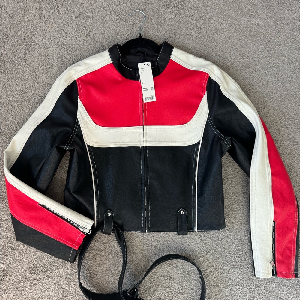 Urban Outfitters Black, White & Red Leather Jacket